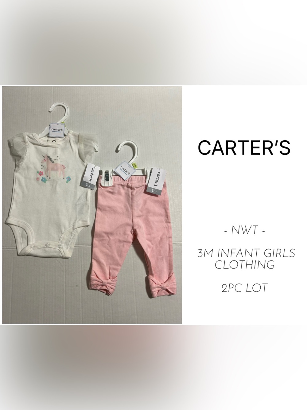 CARTER’S - 3M - NWT - INFANT GIRLS 2PC UNICORN ONESIE AND LEGGINGS LOT